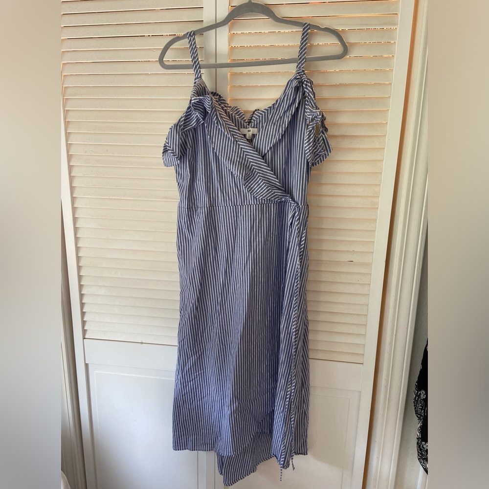 BP Blue and White Striped Wrap Dress